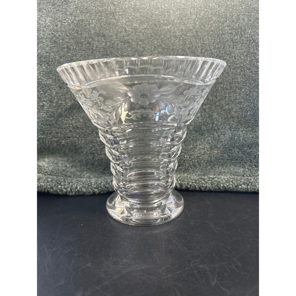 Art Deco Thumbprint Flared Vase Antique Webb Corbett Manganese Glow